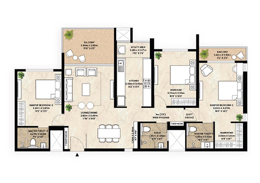 3 bhk Máhindra ÍvyLush
Floor Plan - 3 BHK